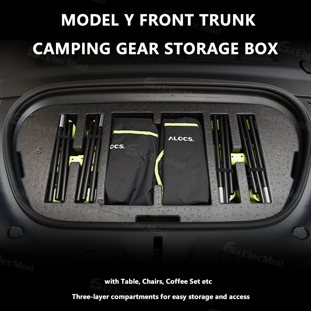 ElecMod Tesla Front Trunk Camping Gear Storage Box For Tesla Model Y (with Table, Chairs, Coffee Set) 