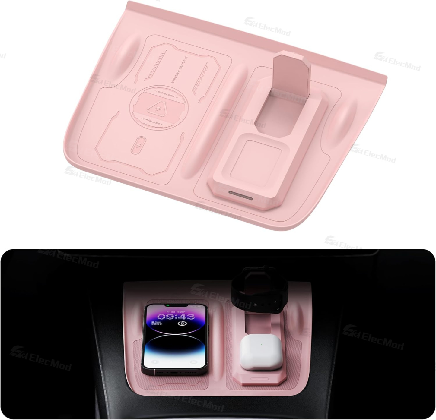 ElecMod Wireless Charging Silicone Anti-Slip Mat (3-in-1Charging) For Tesla Model 3/Y