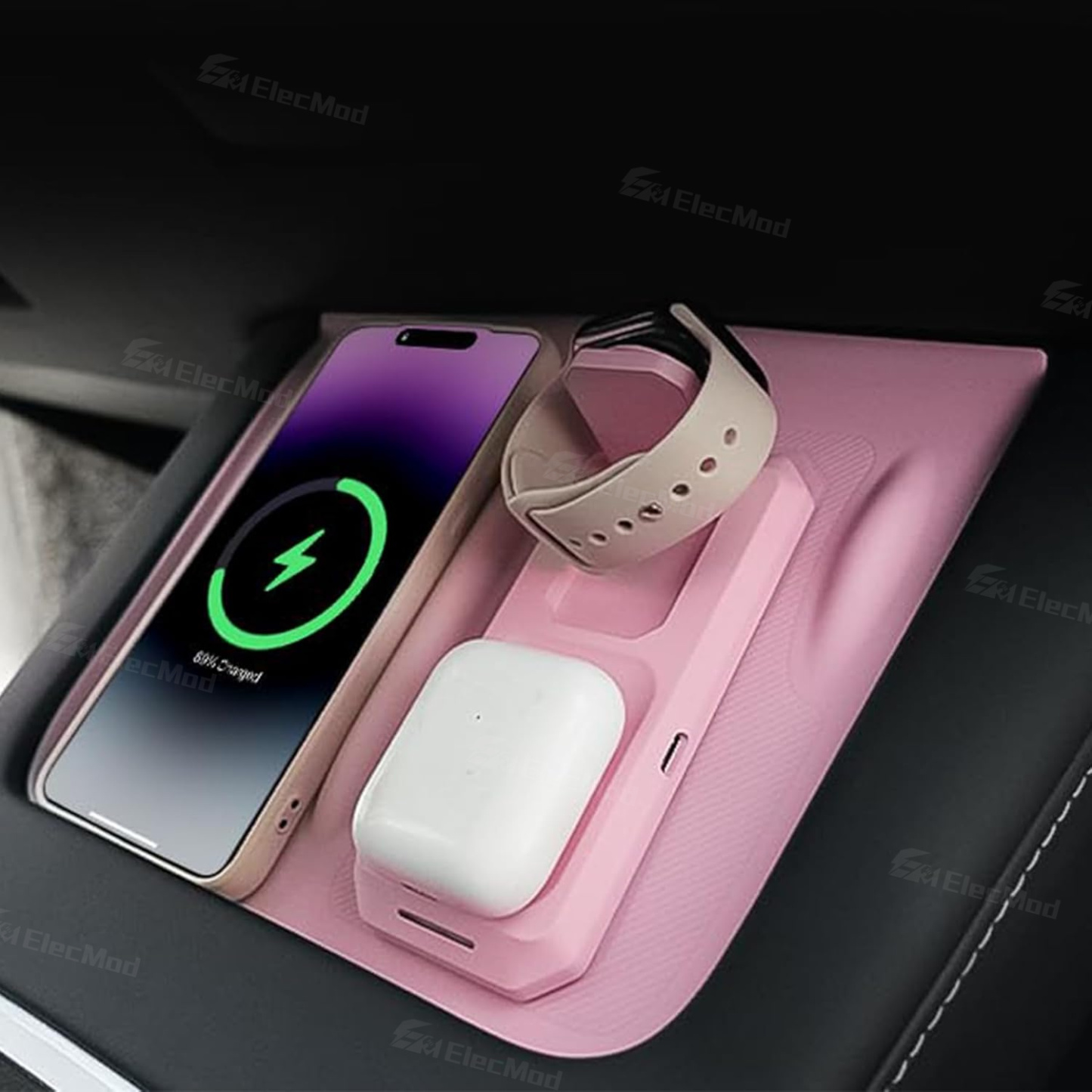 ElecMod Wireless Charging Silicone Anti-Slip Mat (3-in-1Charging) For Tesla Model 3/Y