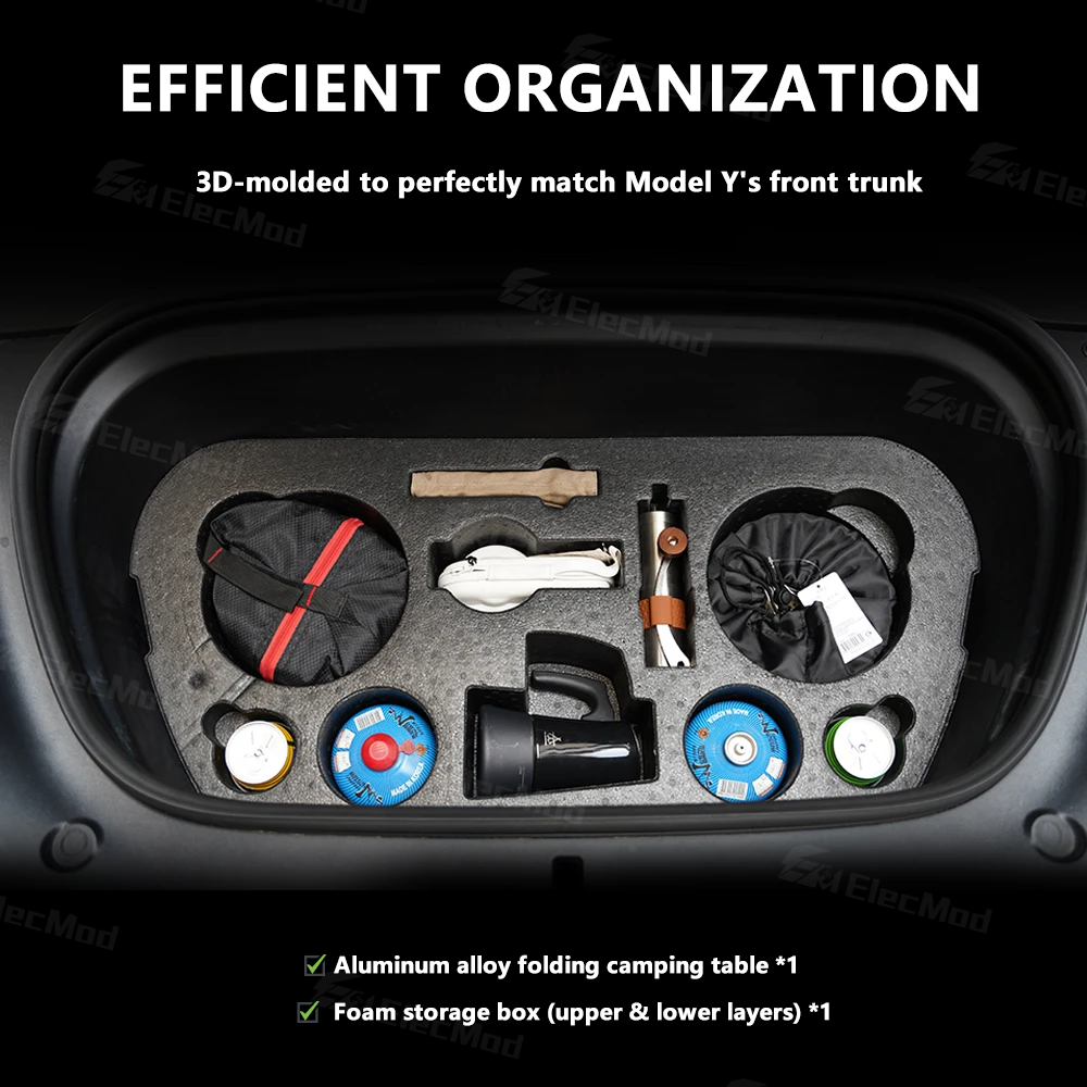 ElecMod Tesla Front Trunk Camping Gear Storage Box For Tesla Model Y (with Table, Chairs, Coffee Set) 