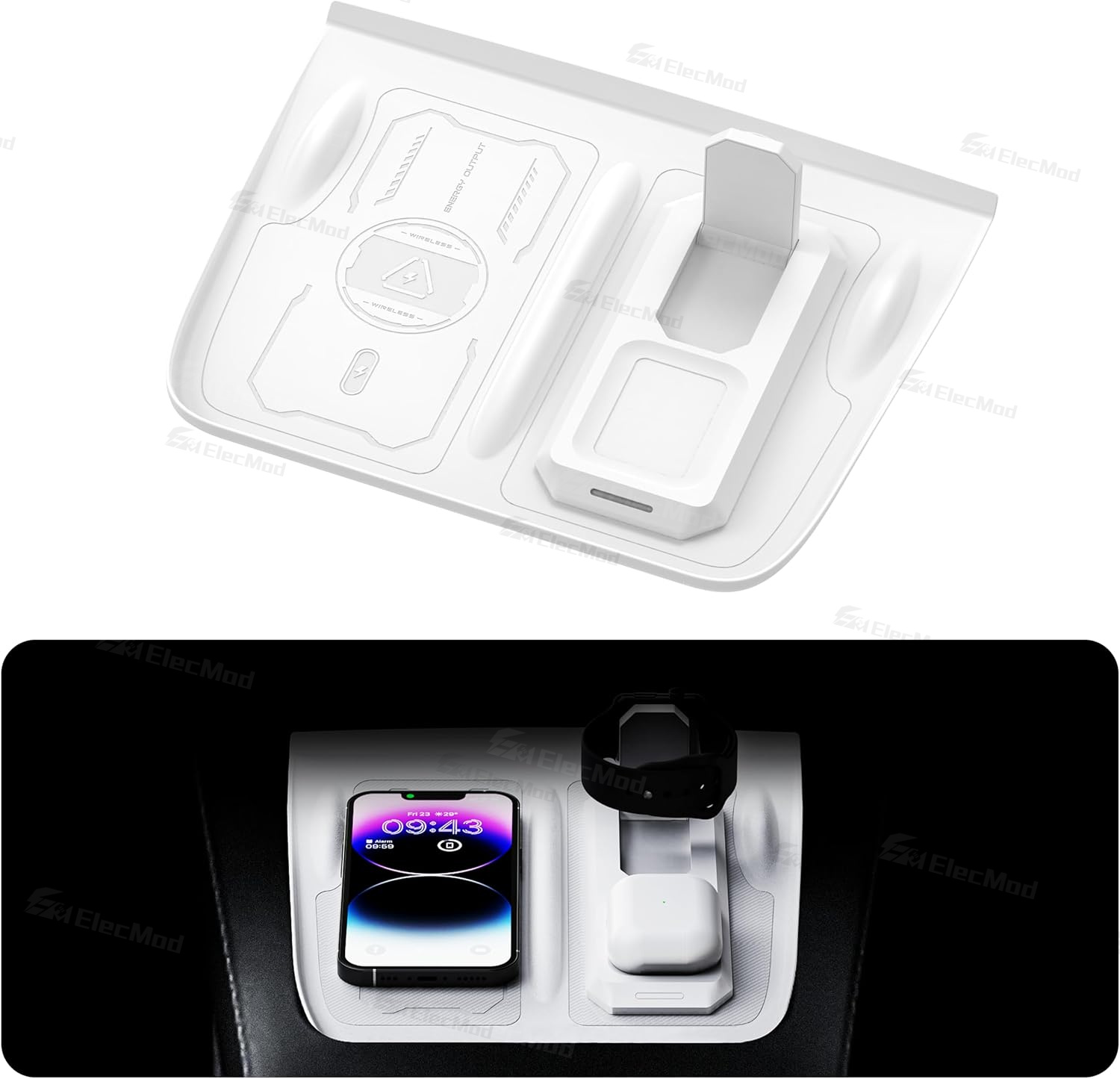 ElecMod Wireless Charging Silicone Anti-Slip Mat (3-in-1Charging) For Tesla Model 3/Y