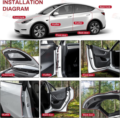 ElecMod Soundproofing Weather Strip Rubber Seal Noise Insulation For Tesla Model 3/Y Accessories