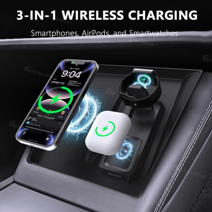 ElecMod Wireless Charging Silicone Anti-Slip Mat (3-in-1Charging) For Tesla Model 3/Y