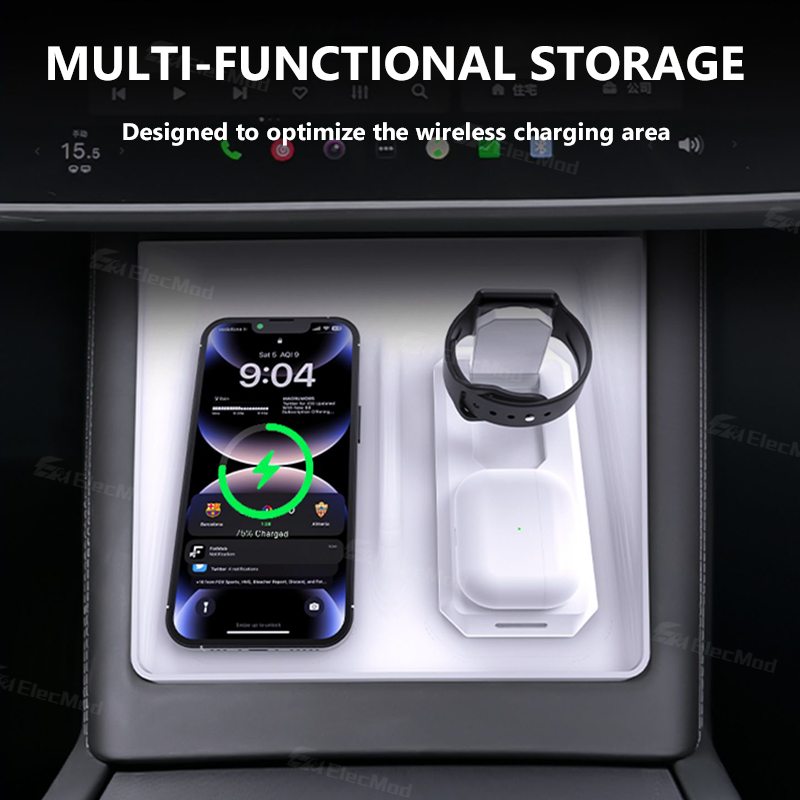 ElecMod Wireless Charging Silicone Anti-Slip Mat (3-in-1Charging) For Tesla Model 3/Y
