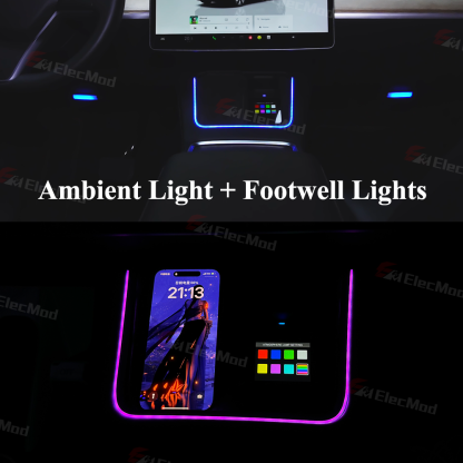 ElecMod Center Console Phone Charger Ambient Light Anti-slip Pad for Tesla Model 3/Y