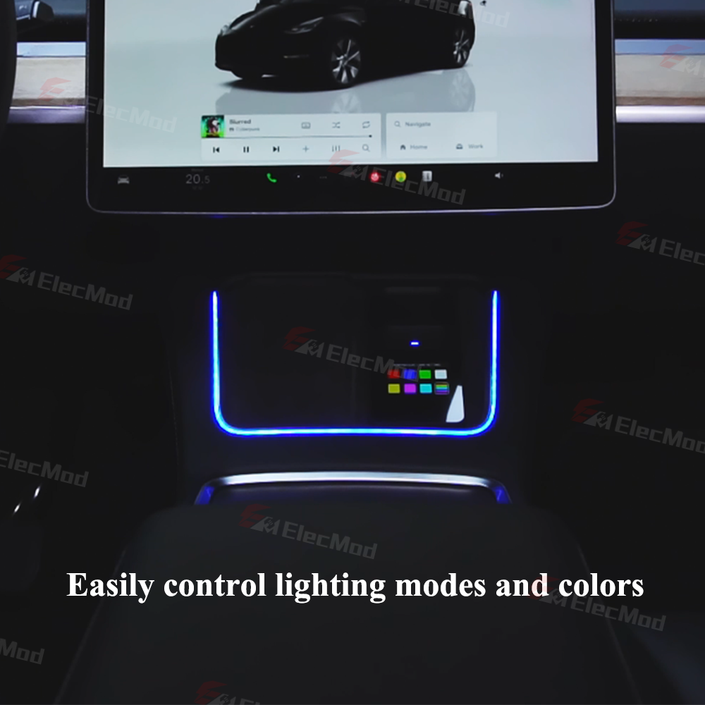 ElecMod Center Console Phone Charger Ambient Light Anti-slip Pad for Tesla Model 3/Y