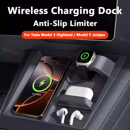 ElecMod Wireless Charging Dock Limiter & Anti-Slip Organizer (3-in-1Charging) For Model 3 Highland / Model Y Juniper