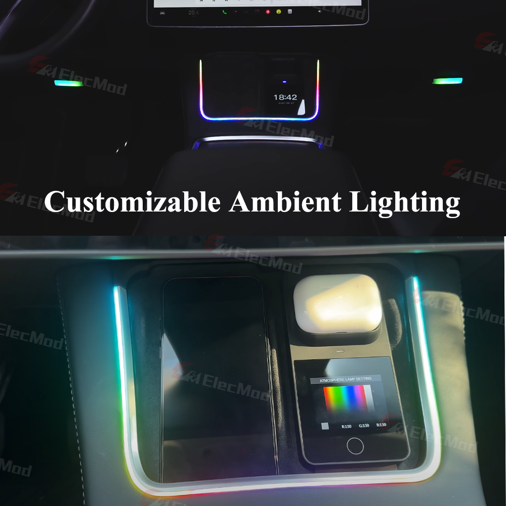 ElecMod Center Console Phone Charger Ambient Light Anti-slip Pad for Tesla Model 3/Y