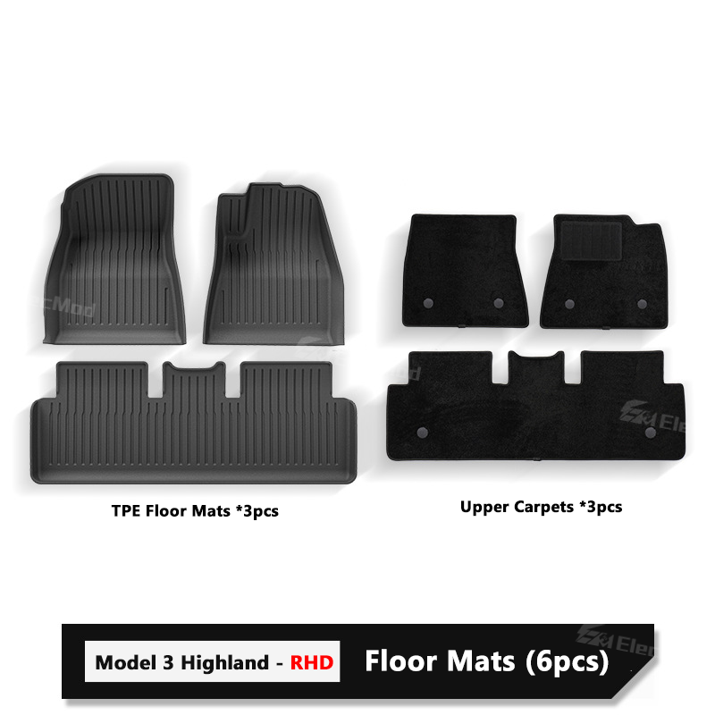 ElecMod Tesla TEP Floor Mats Non-slip Waterproof Durable Car Mats For 2024+ Model 3 Highland