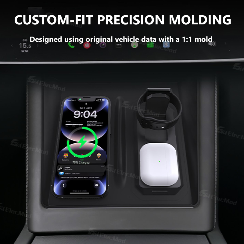 ElecMod Wireless Charging Silicone Anti-Slip Mat (3-in-1Charging) For Tesla Model 3/Y