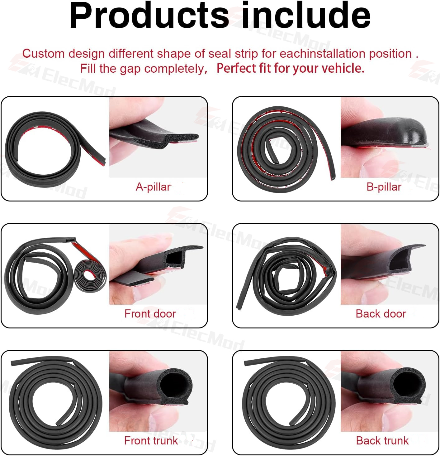 ElecMod Soundproofing Weather Strip Rubber Seal Noise Insulation For Tesla Model 3/Y Accessories