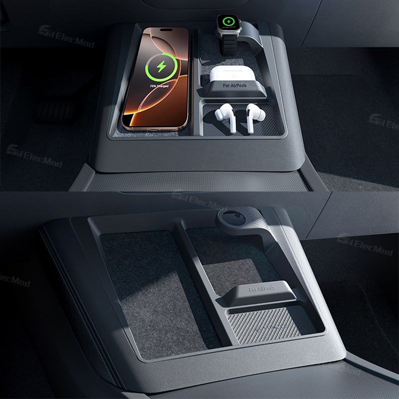 ElecMod Wireless Charging Dock Limiter & Anti-Slip Organizer (3-in-1Charging) For Model 3 Highland / Model Y Juniper