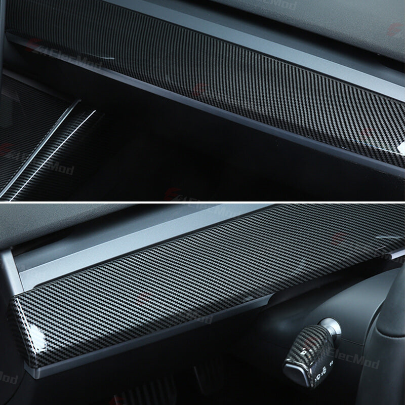 ElecMod ABS Carbon Fiber Pattern Dash Cap & Front Door Trim Panel Cover for Tesla Model 3/Y
