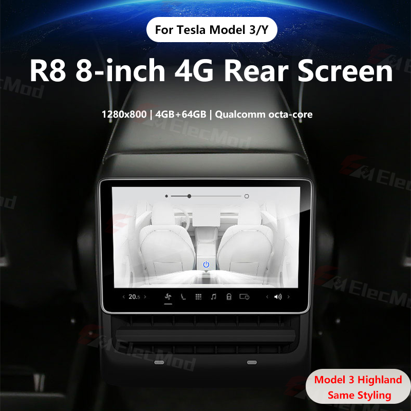 ElecMod 8-Inch 4G Android Rear Screen For Model Y/3