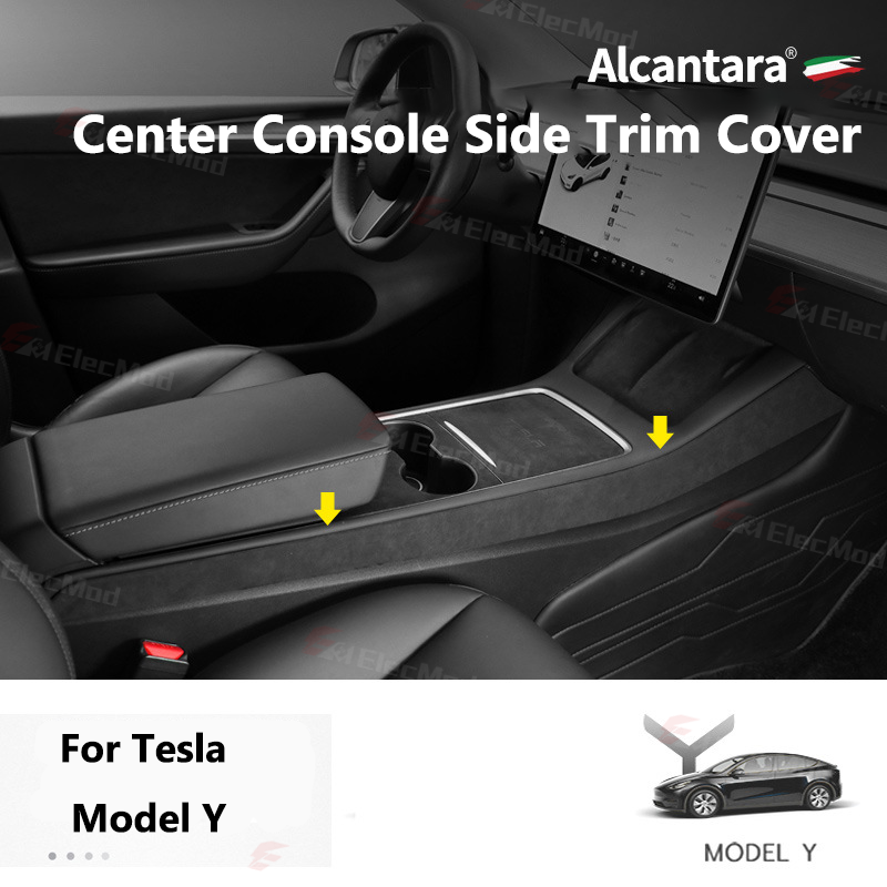 ElecMod Alcantara Center Console Side Trim Cover For Tesla Model Y