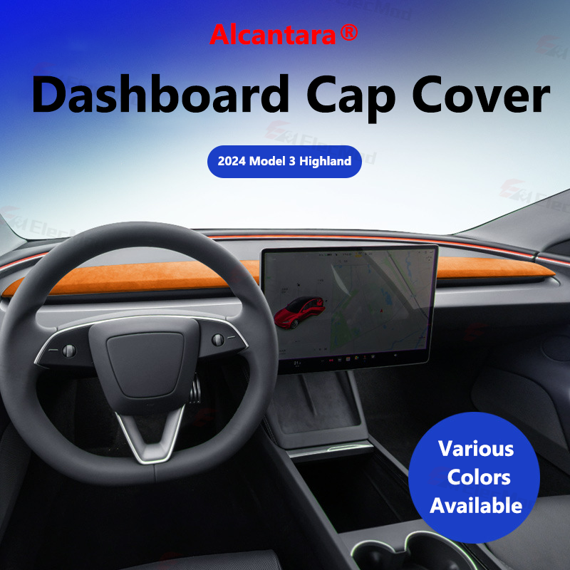 ElecMod Alcantara Dash Cap Trim Cover For Tesla Model 3 Highland