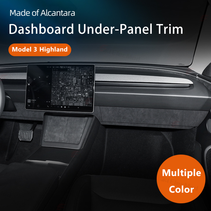 ElecMod Alcantara Dashboard Under-Panel Trim for Tesla Model 3 Highland