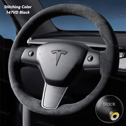 ElecMod Alcantara Hand-Stitched Steering Wheel Trim Cover For Tesla Model 3/Y