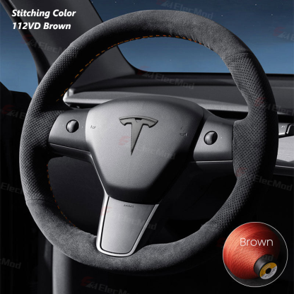 ElecMod Alcantara Hand-Stitched Steering Wheel Trim Cover For Tesla Model 3/Y