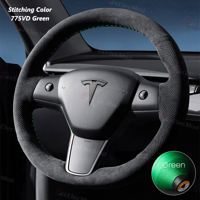 ElecMod Alcantara Hand-Stitched Steering Wheel Trim Cover For Tesla Model 3/Y