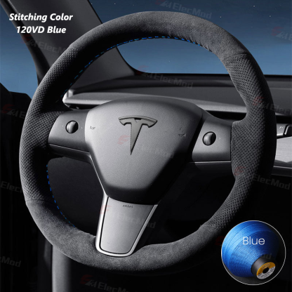 ElecMod Alcantara Hand-Stitched Steering Wheel Trim Cover For Tesla Model 3/Y