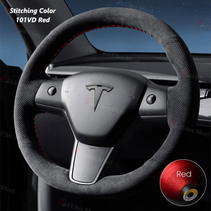 ElecMod Alcantara Hand-Stitched Steering Wheel Trim Cover For Tesla Model 3/Y