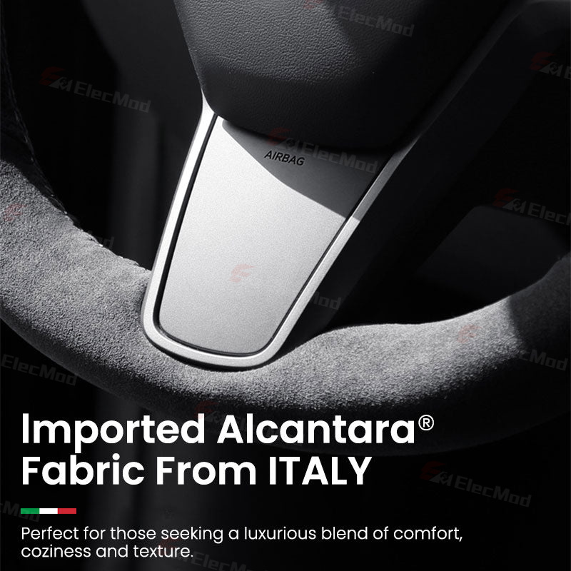 ElecMod Alcantara Hand-Stitched Steering Wheel Trim Cover For Tesla Model 3/Y