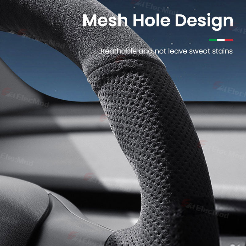 ElecMod Alcantara Hand-Stitched Steering Wheel Trim Cover For Tesla Model 3/Y