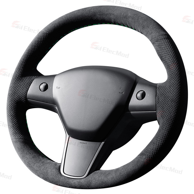ElecMod Alcantara Hand-Stitched Steering Wheel Trim Cover For Tesla Model 3/Y