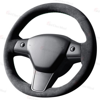 ElecMod Alcantara Hand-Stitched Steering Wheel Trim Cover For Tesla Model 3/Y