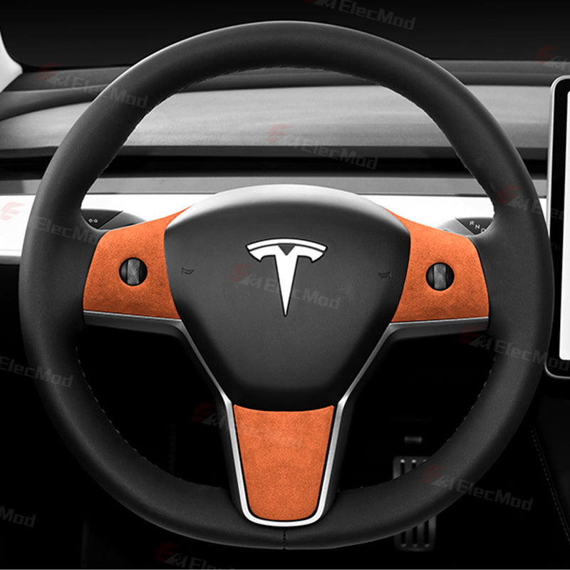 ElecMod Alcantara Tesla Steering Wheel Trim Cover For Model 3/Y