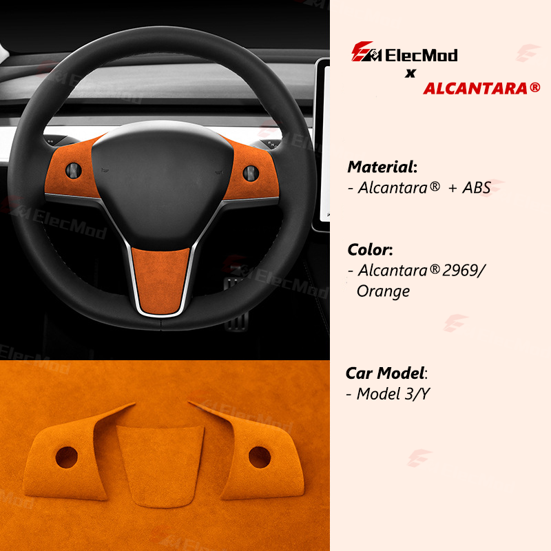 ElecMod Alcantara Tesla Steering Wheel Trim Cover For Model 3/Y