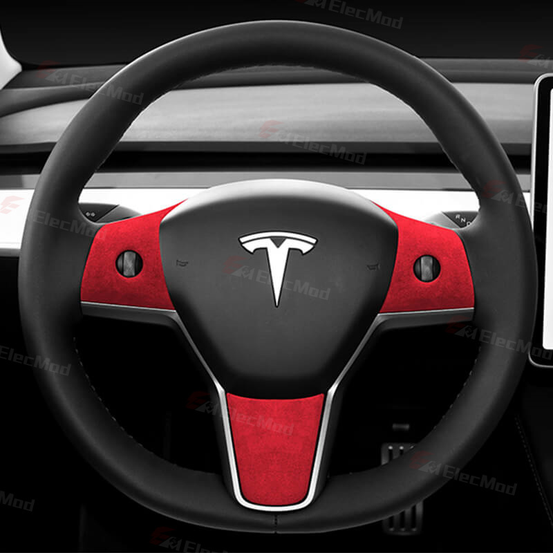 ElecMod Alcantara Tesla Steering Wheel Trim Cover For Model 3/Y