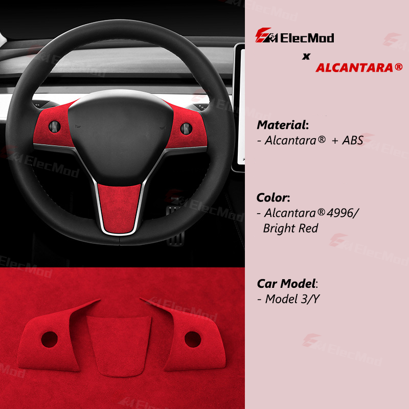 ElecMod Alcantara Tesla Steering Wheel Trim Cover For Model 3/Y