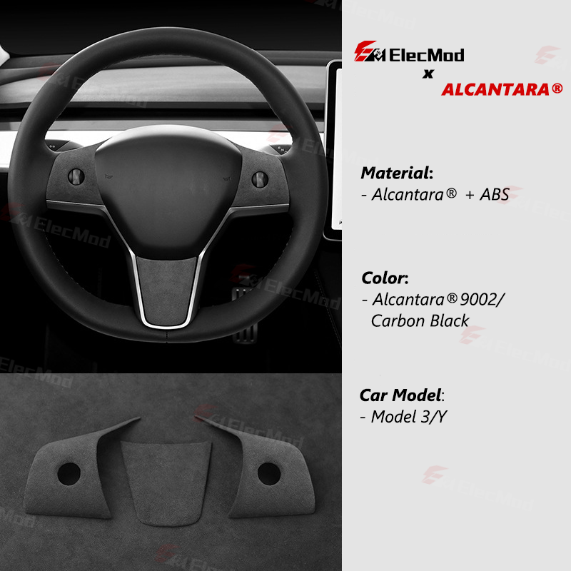 ElecMod Alcantara Tesla Steering Wheel Trim Cover For Model 3/Y