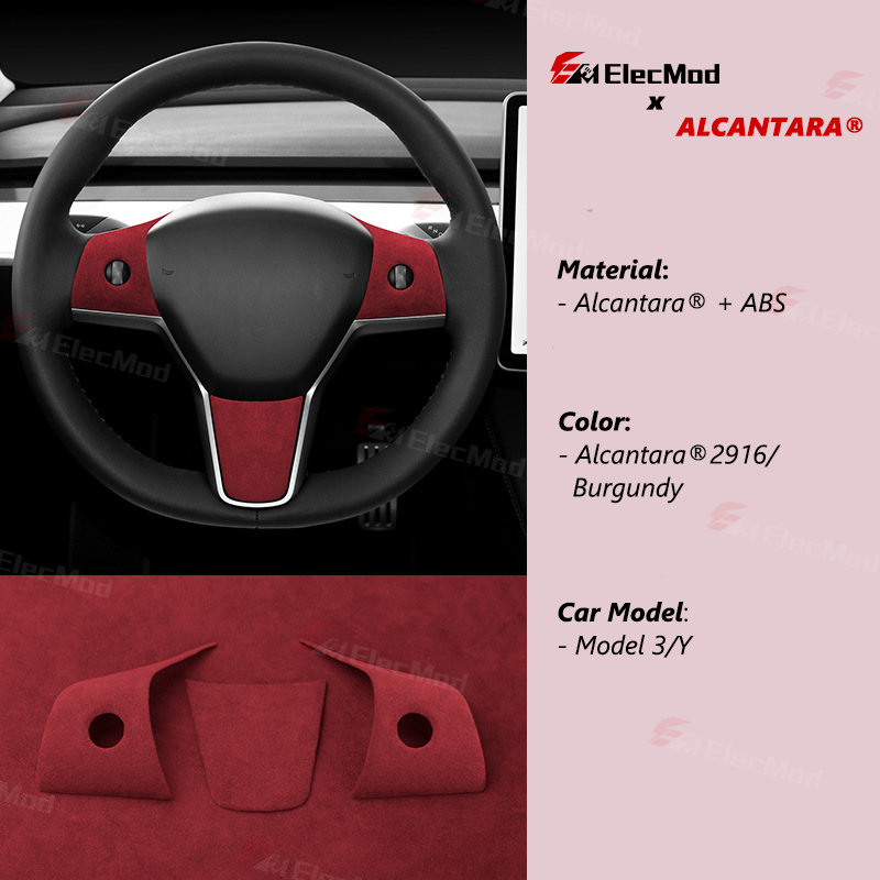 ElecMod Alcantara Tesla Steering Wheel Trim Cover For Model 3/Y