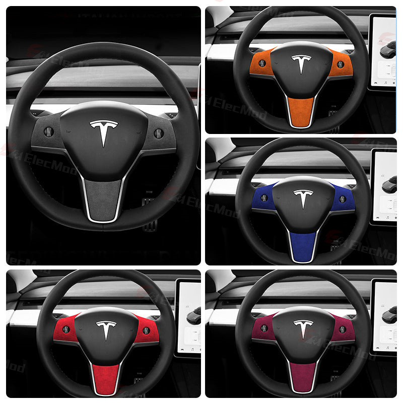 ElecMod Alcantara Tesla Steering Wheel Trim Cover For Model 3/Y