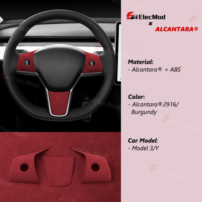 ElecMod Alcantara Tesla Steering Wheel Trim Cover For Model 3/Y