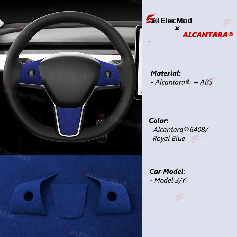 ElecMod Alcantara Tesla Steering Wheel Trim Cover For Model 3/Y