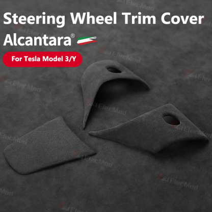 ElecMod Alcantara Tesla Steering Wheel Trim Cover For Model 3/Y