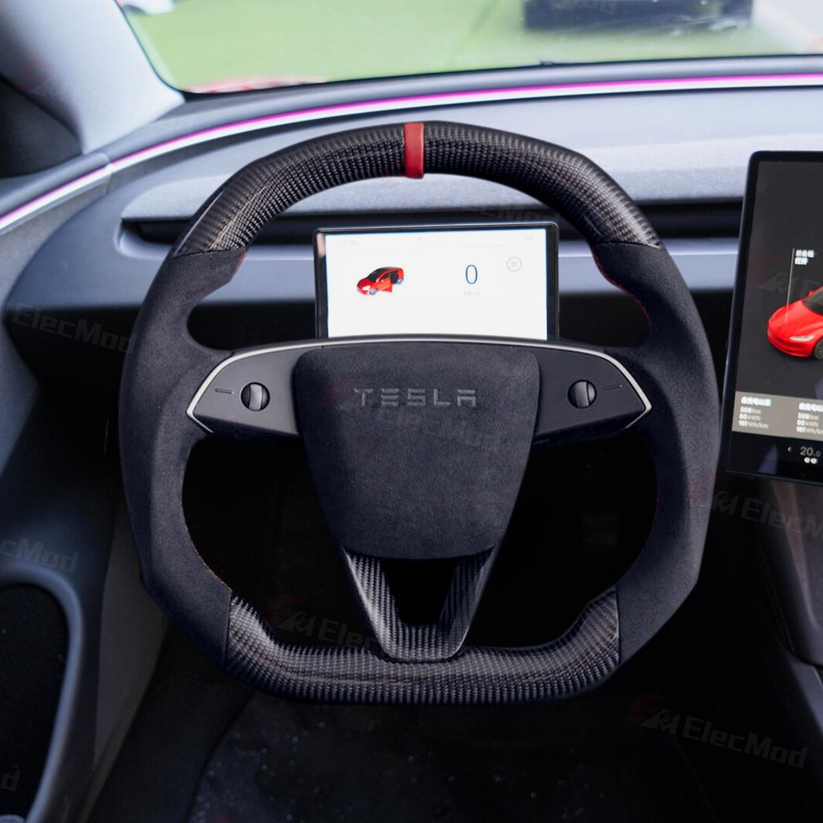 ElecMod Custom Sport Carbon Fiber Steering Wheel for Model 3 Highland