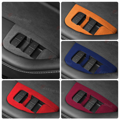 ElecMod Alcantara Window Switch Button Trim Cover For Tesla Model 3/Y