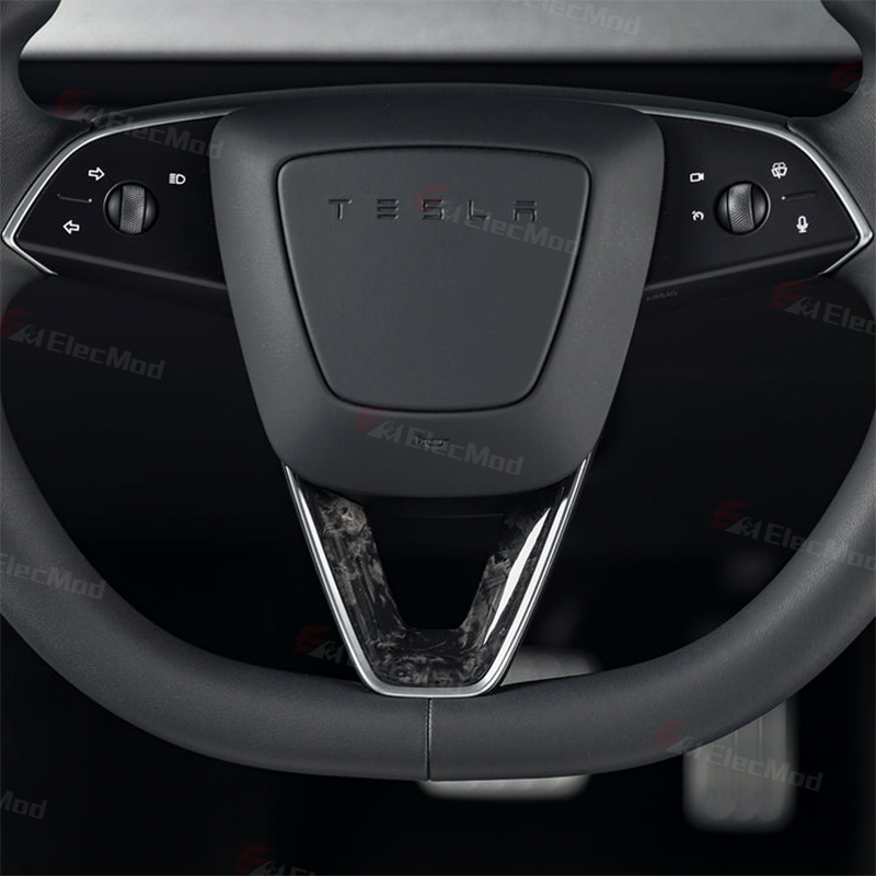ElecMod Real Carbon Fiber Steering Wheel U-Shape Cover for Model 3 Highland