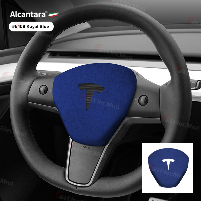 ElecMod Alcantara Tesla Steering Wheel Airbag Trim Cover for Model 3/Y