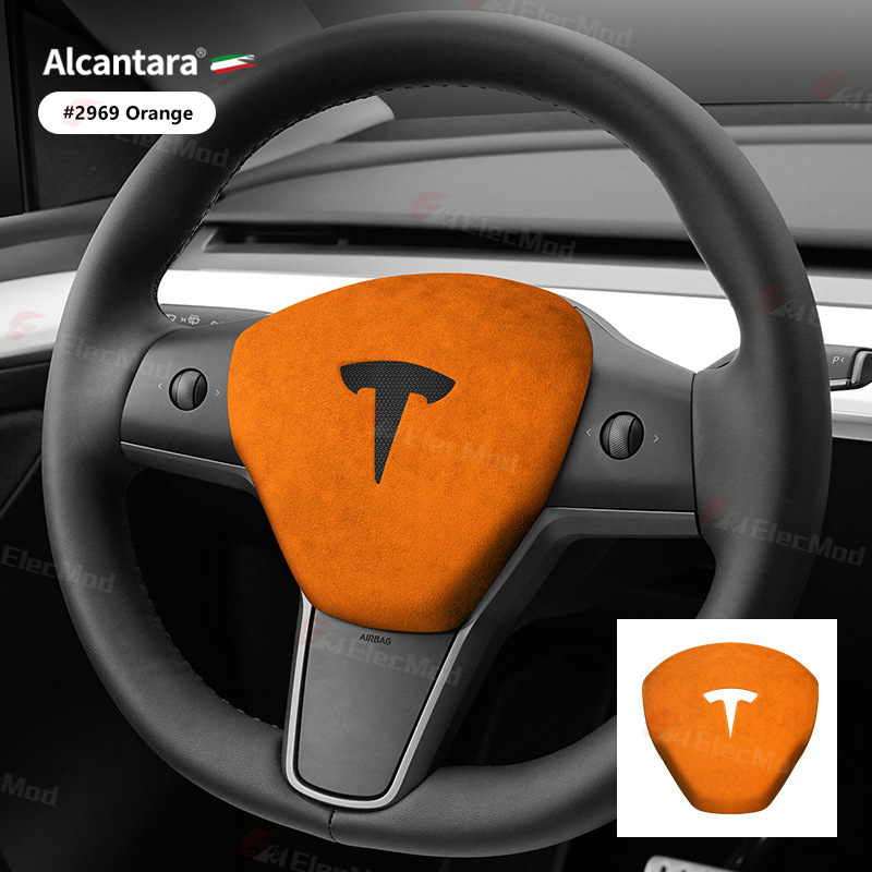 ElecMod Alcantara Tesla Steering Wheel Airbag Trim Cover for Model 3/Y