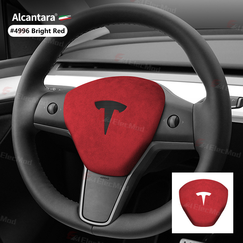 ElecMod Alcantara Tesla Steering Wheel Airbag Trim Cover for Model 3/Y