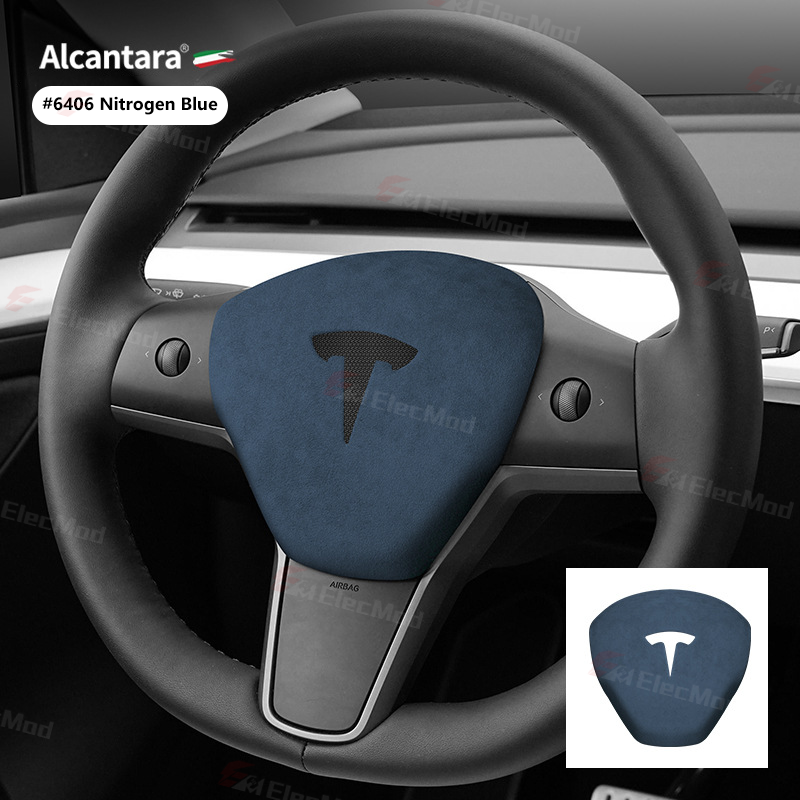 ElecMod Alcantara Tesla Steering Wheel Airbag Trim Cover for Model 3/Y