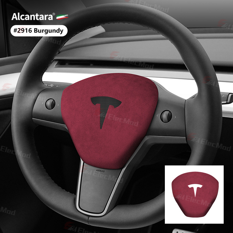ElecMod Alcantara Tesla Steering Wheel Airbag Trim Cover for Model 3/Y