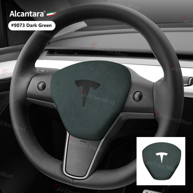 ElecMod Alcantara Tesla Steering Wheel Airbag Trim Cover for Model 3/Y