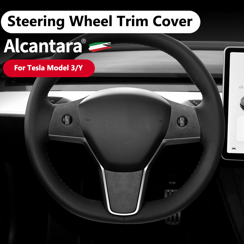 ElecMod Alcantara Tesla Steering Wheel Trim Cover For Model 3/Y